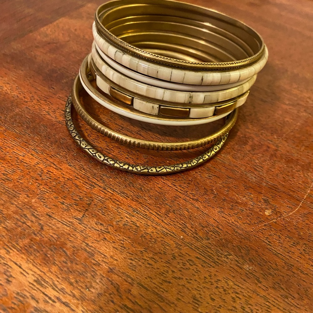 Vintage brass and mother of pearl bangles